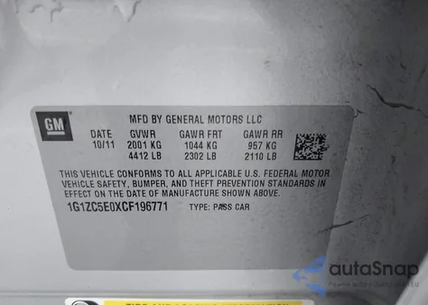 2012 Chevrolet Malibu 1Lt z USA, uszkodzony, nr VIN 1G1ZC5E0XCF196771